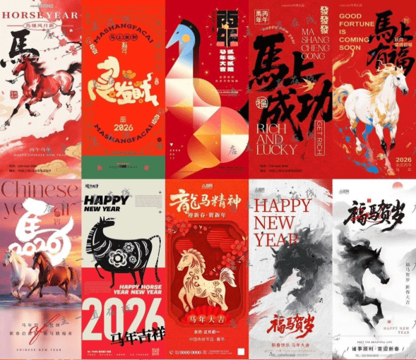 80款2026马年新年海报PSD素材