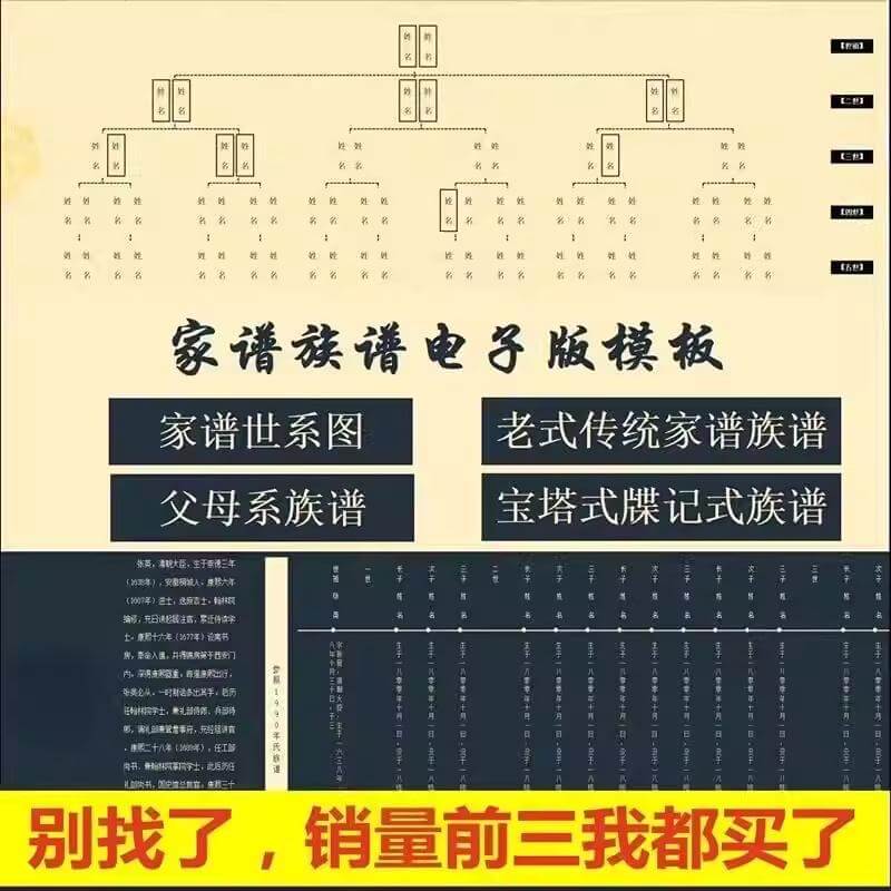 家谱族谱图电子版excel模板 家族人员登记表父系母系宝塔式